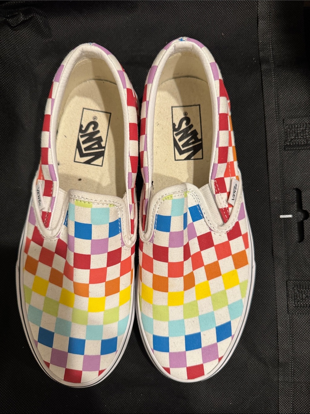 Rainbow Checkerboard Slip Ons